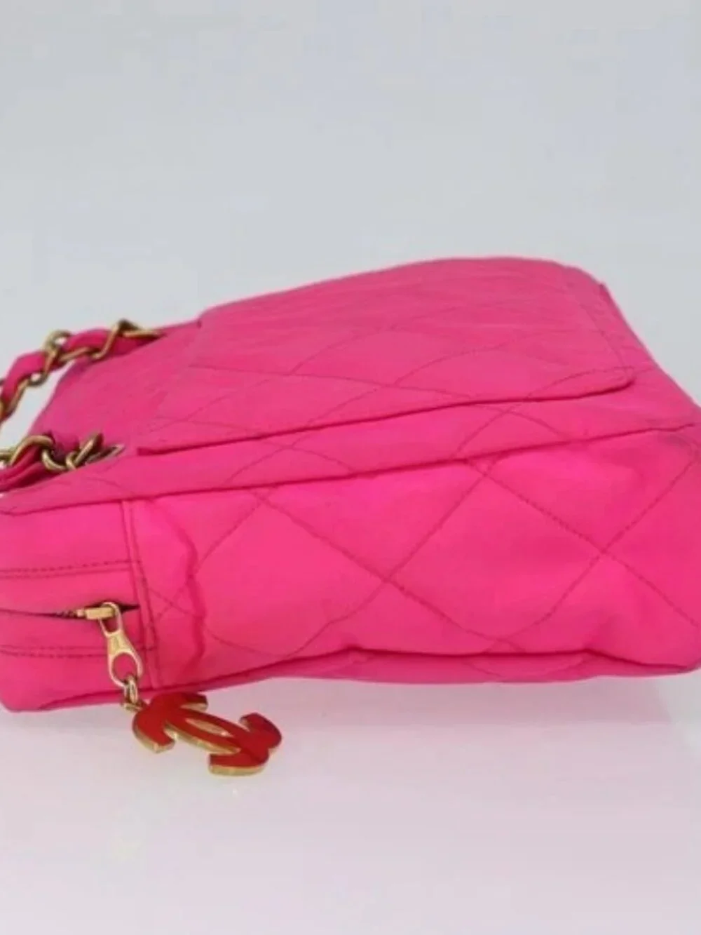 CHANEL Matelasse Chain Shoulder Bag Nylon Pink Gold CC Auth 149222